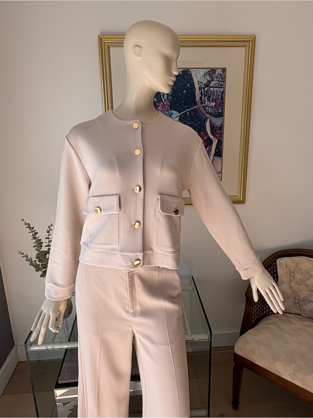 Double-Breasted Cream Blazer with Gold Buttons
